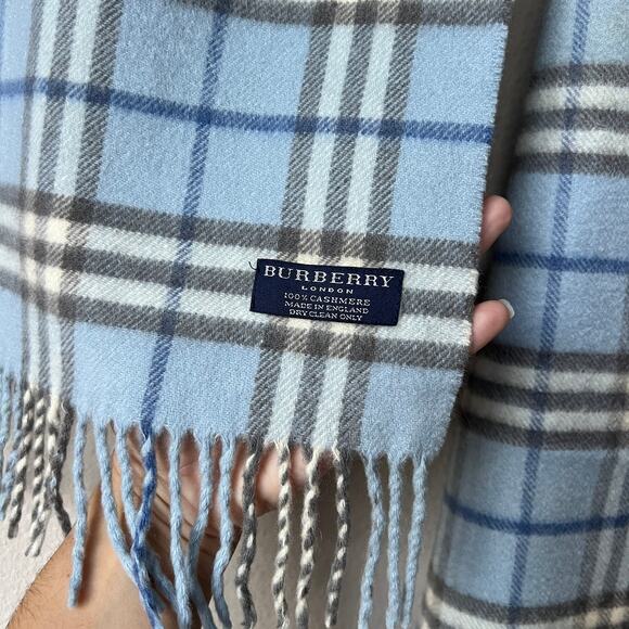 Burberry London Light Blue Plaid Cashmere Scarf - Picture 2 of 5